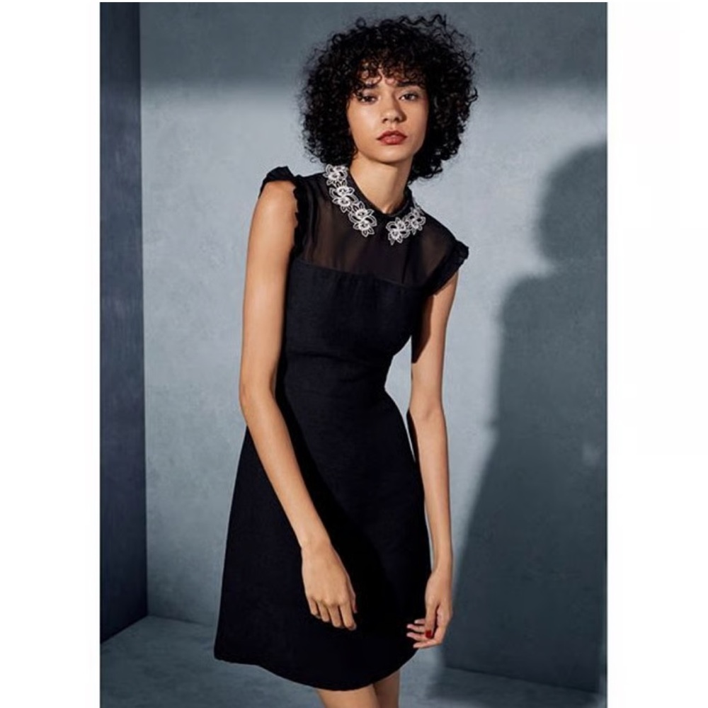 NWT! Sandro‎ Amaryllis Embellished Mini Dress Beaded Collar size 38/6